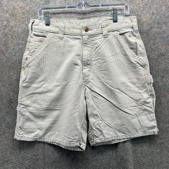 Carhartt Shorts Mens 34 Biege Chino Flat Front Tan Khaki Carpenter Y2K Outdoors - Picture 1 of 10